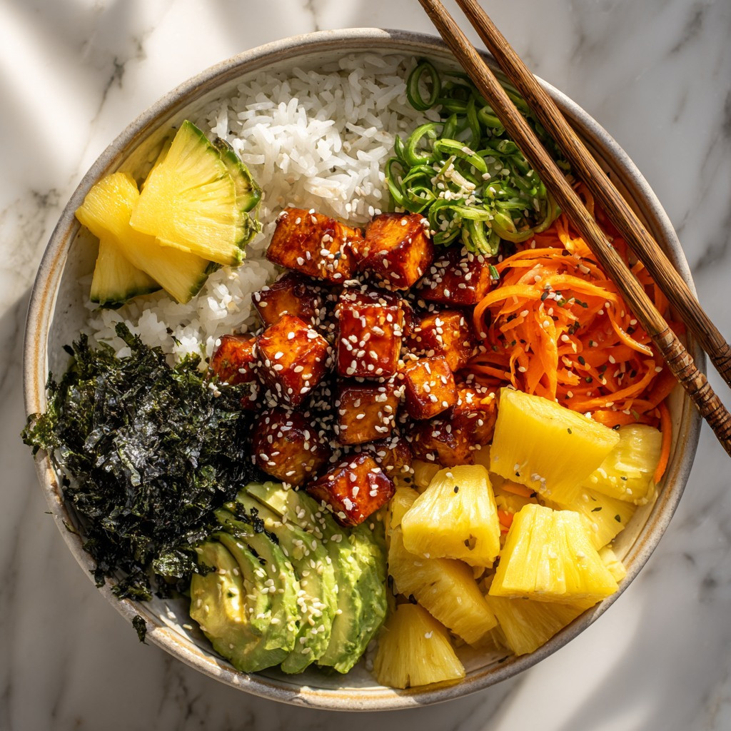 Vibrant Vegan Poke Bowl with Fresh Avocado and Crispy Tofu