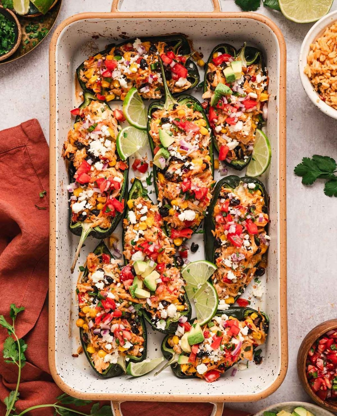 Zesty Chicken and Black Bean Poblano Boats