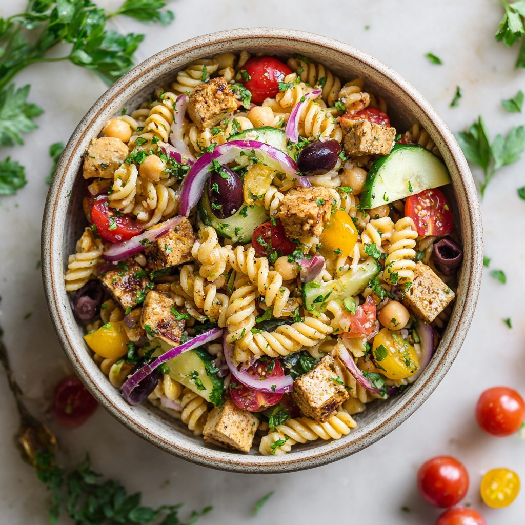 Zesty Vegan Greek Pasta Salad Delight