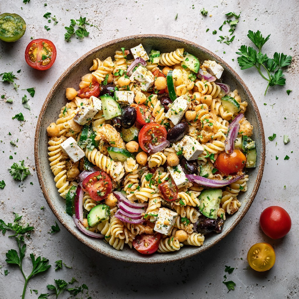 Zesty Vegan Greek Pasta Salad Delight