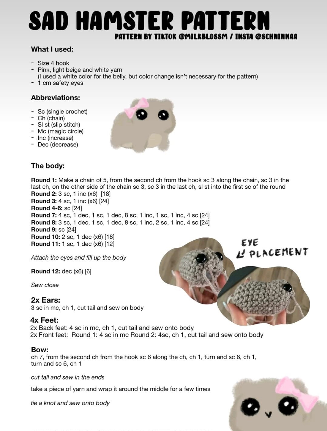 Adorable Crochet Animal Pattern with Pink Bow