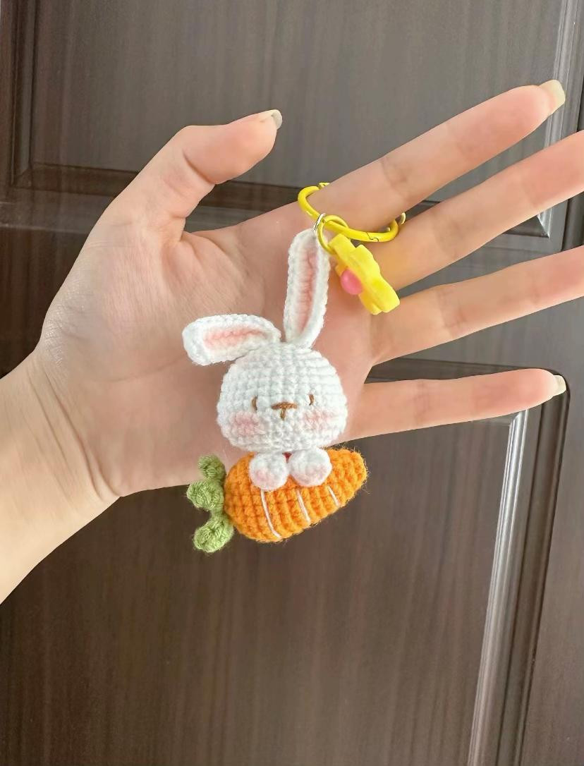 Amigurumi Bunny Keychain with Carrot Charm