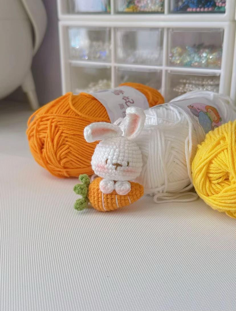 Amigurumi Bunny Keychain with Carrot Charm