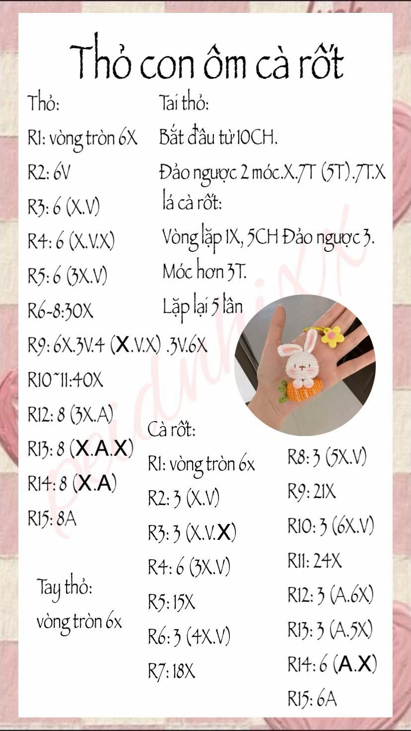 Amigurumi Bunny Keychain with Carrot Charm