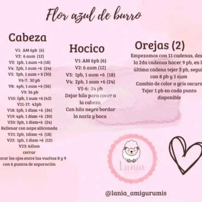 Amigurumi: Burro com Flor Azul - Padrão Gratuito