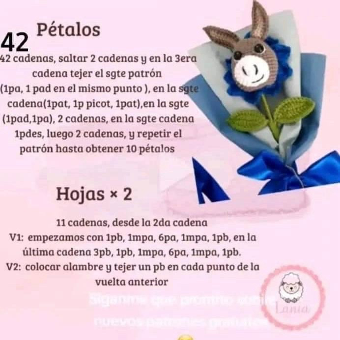 Amigurumi: Burro com Flor Azul - Padrão Gratuito