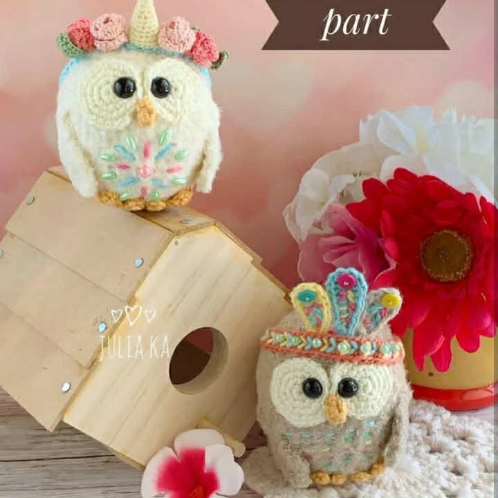 بافتنی جغدهای رنگین با جزئیات زیبا