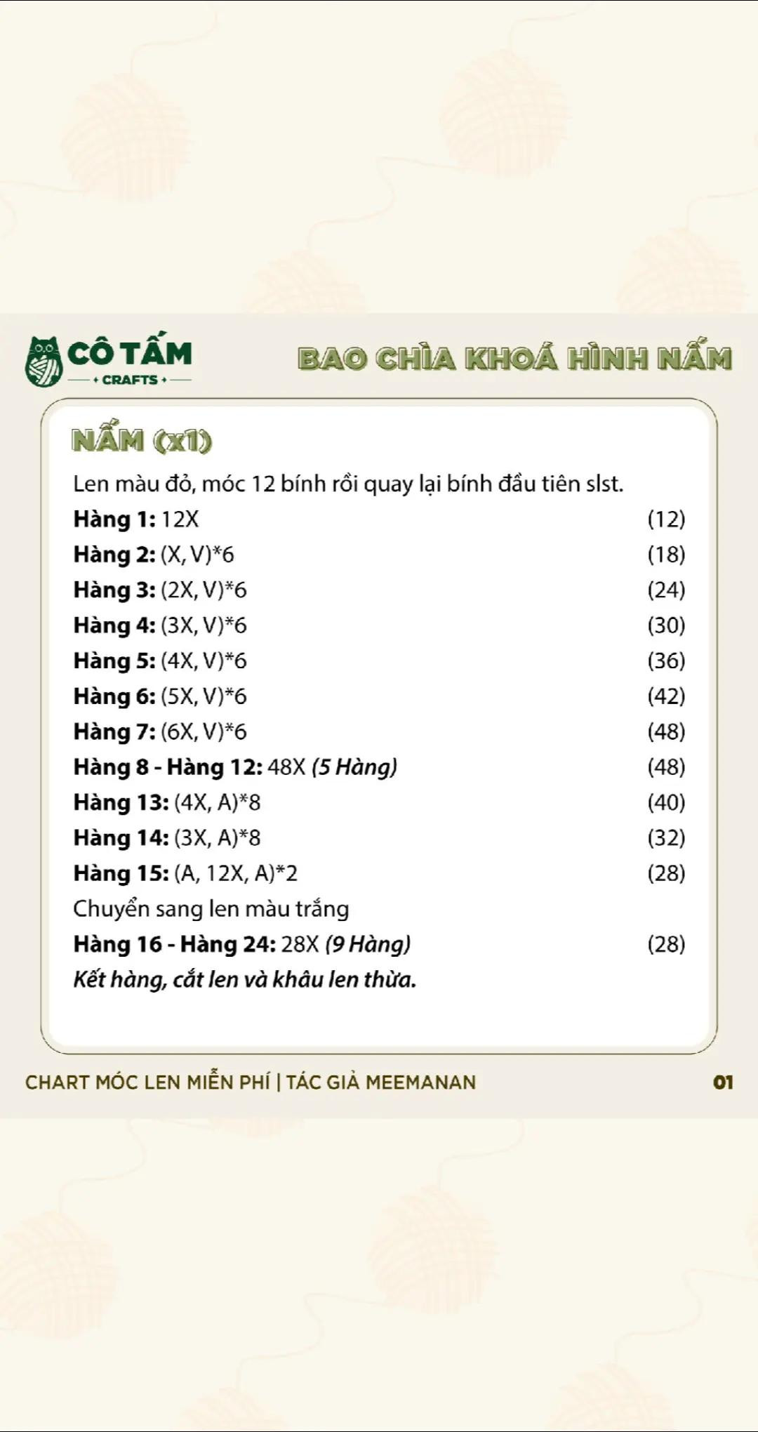 Bao Chìa Khóa Nấm Len Dễ Thương