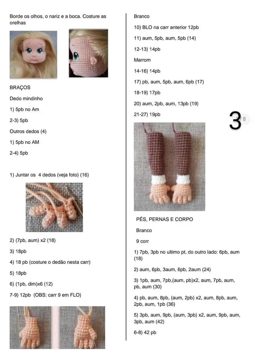 Boneca de Crochê com Vestido e Flores: Padrão Detalhado