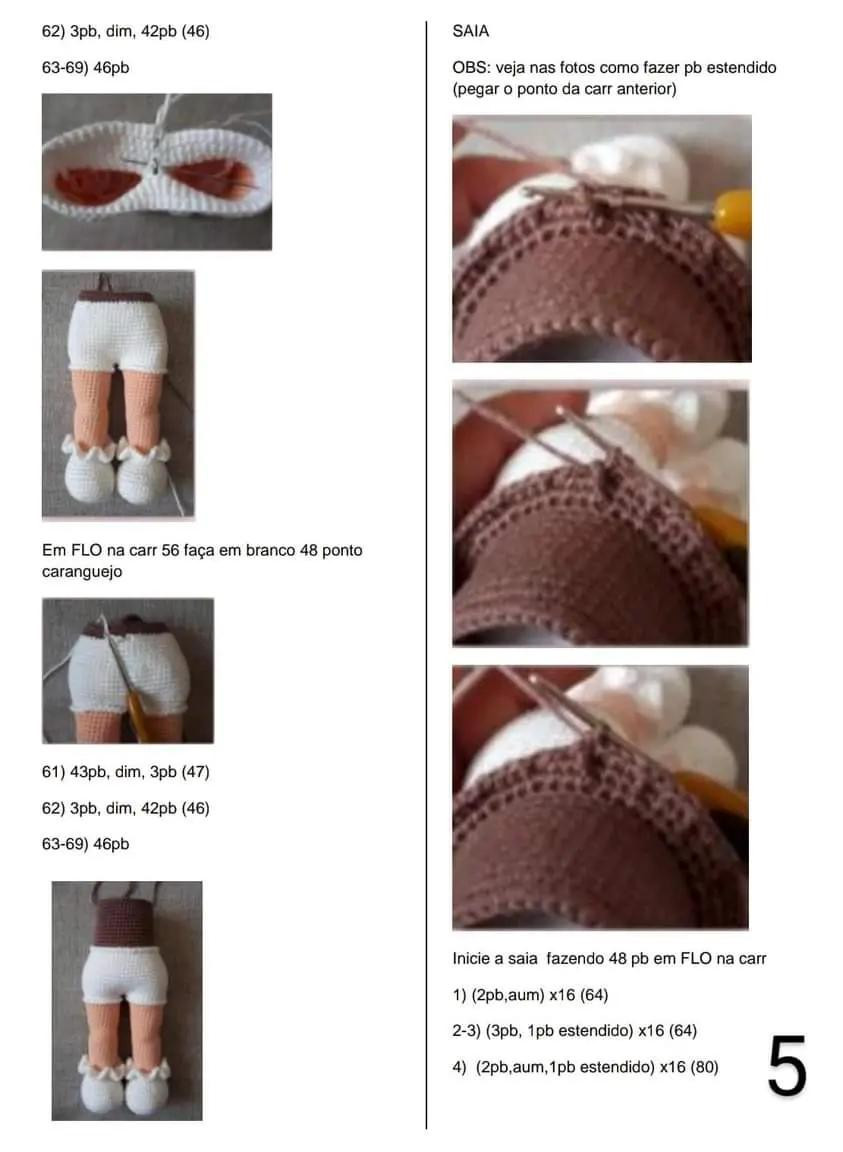 Boneca de Crochê com Vestido e Flores: Padrão Detalhado