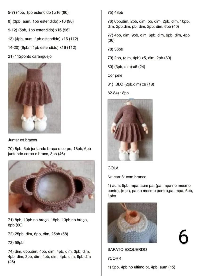 Boneca de Crochê com Vestido e Flores: Padrão Detalhado