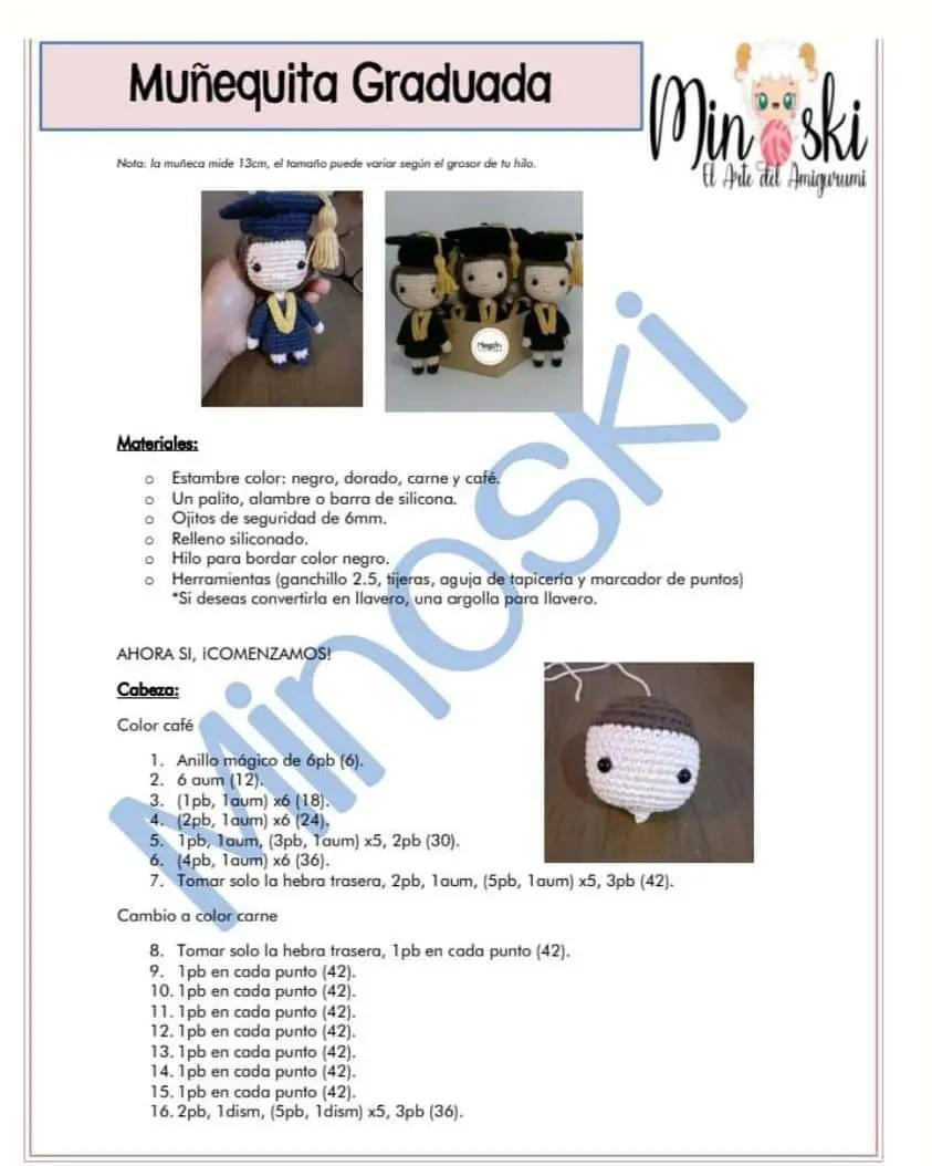 Bonecos de Formatura Amigurumi: Padron Gratuito para Crochê