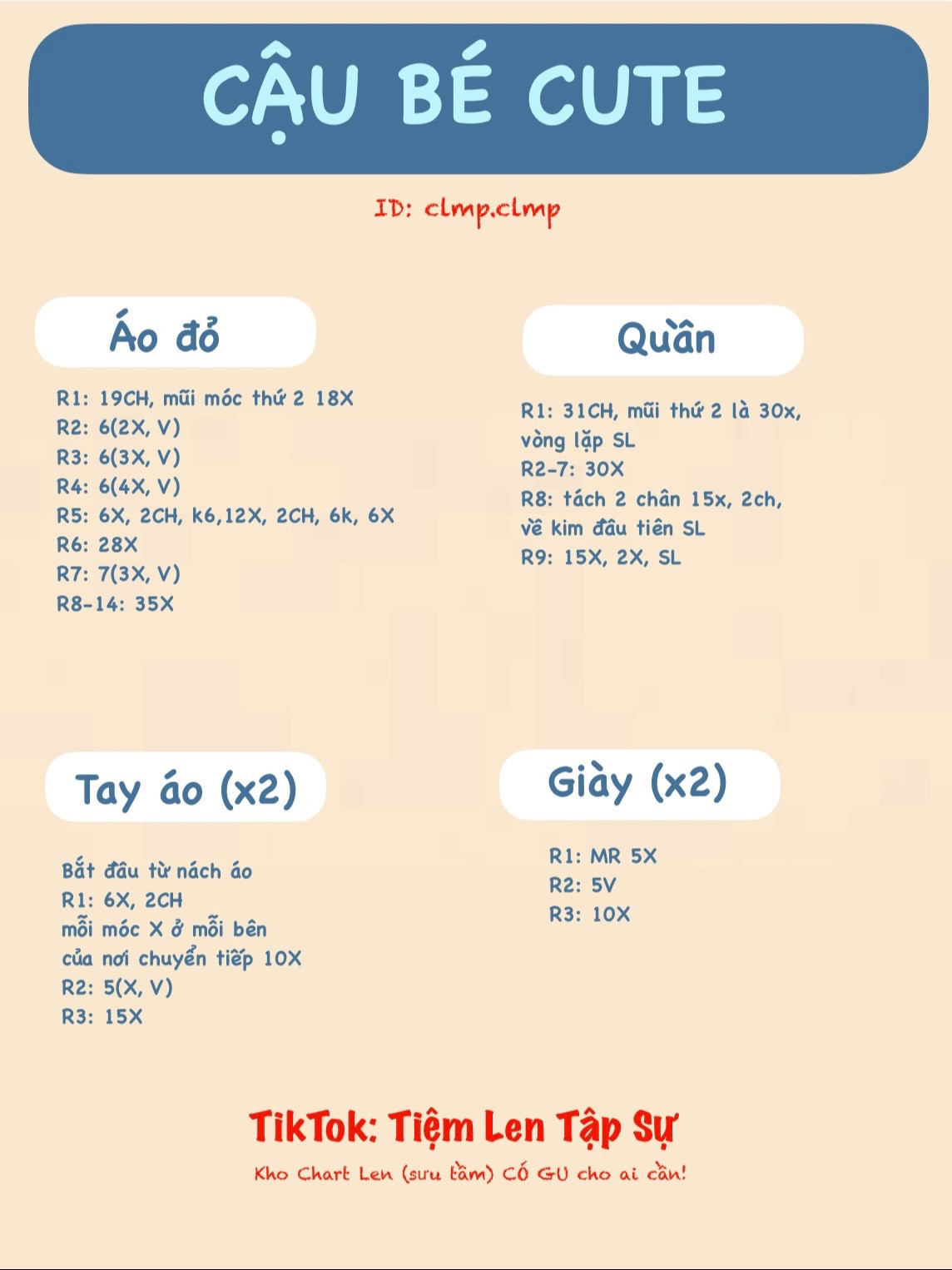 Búp bê móc len dễ thương với áo đỏ và họa tiết ngôi sao