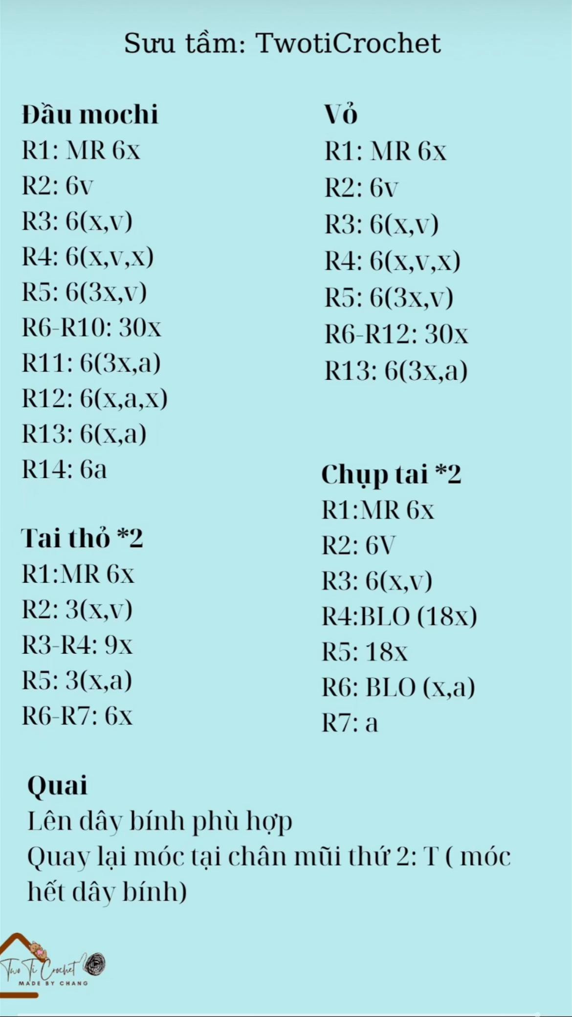 Búp bê móc len hình tròn với tai thỏ dễ thương và tay màu xanh