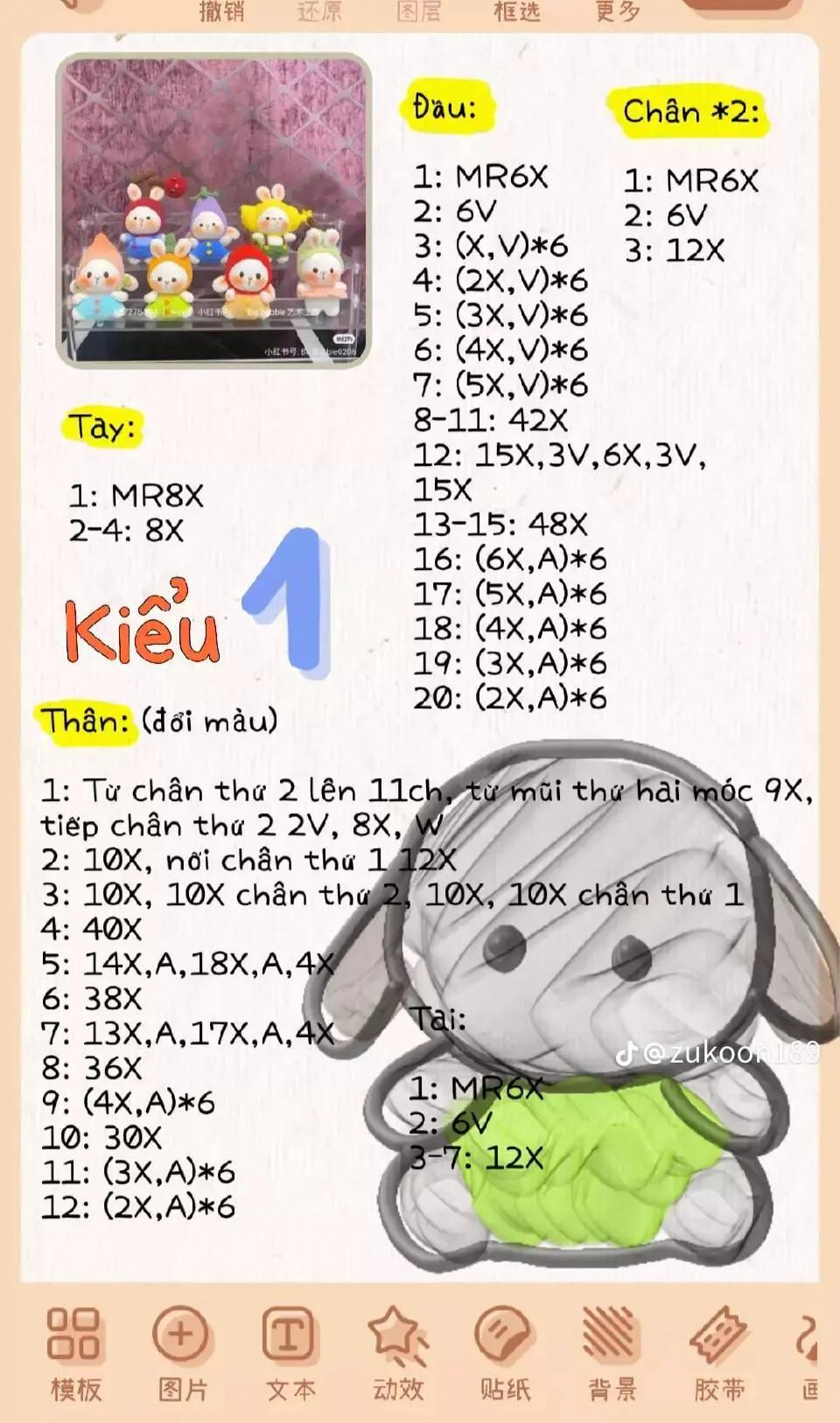 Búp bê thỏ đội mũ táo dễ thương từ len móc