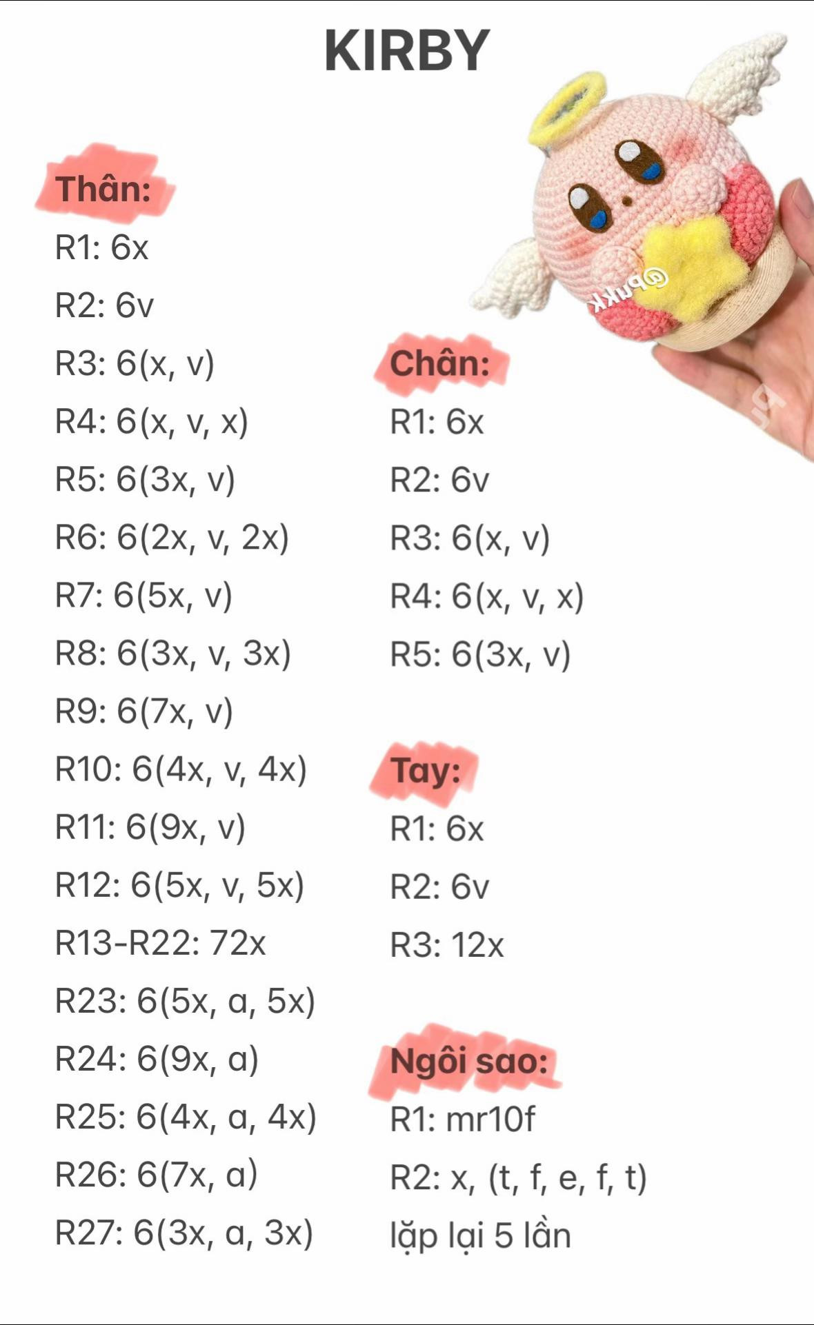 Cách móc len Kirby thiên thần dễ thương cho người mới bắt đầu