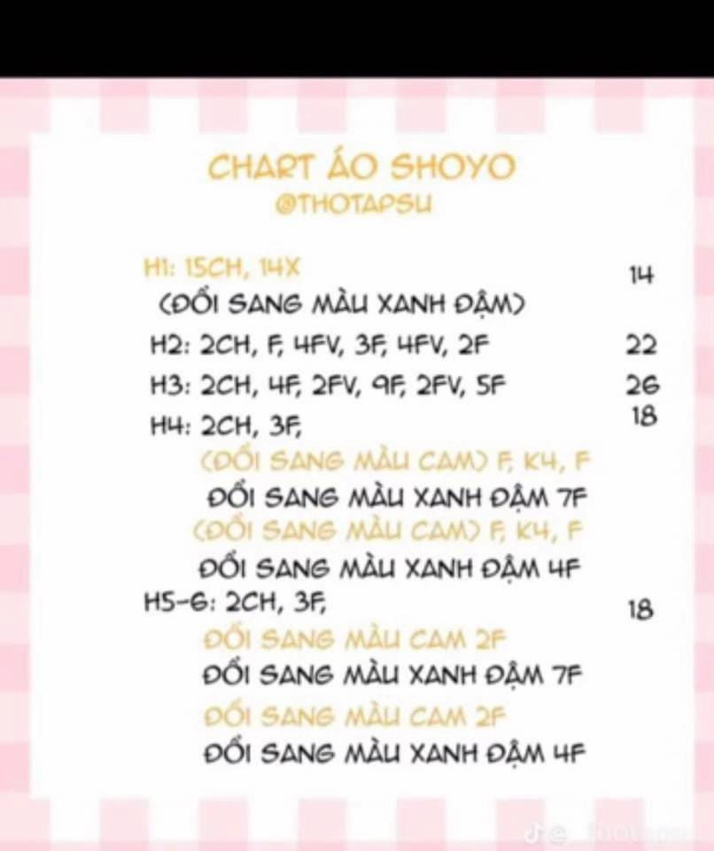 Chart áo Shoyo với hướng dẫn đổi màu chi tiết
