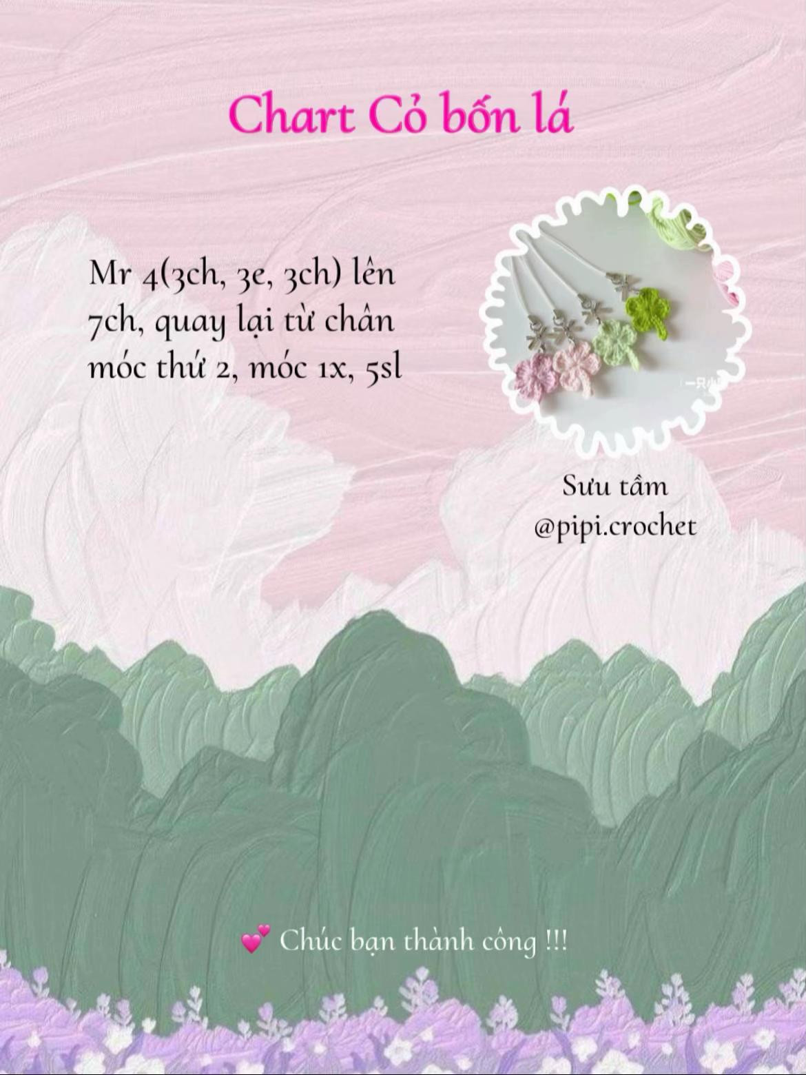 Chart cỏ bốn lá cho phụ kiện móc len dễ thương và đơn giản