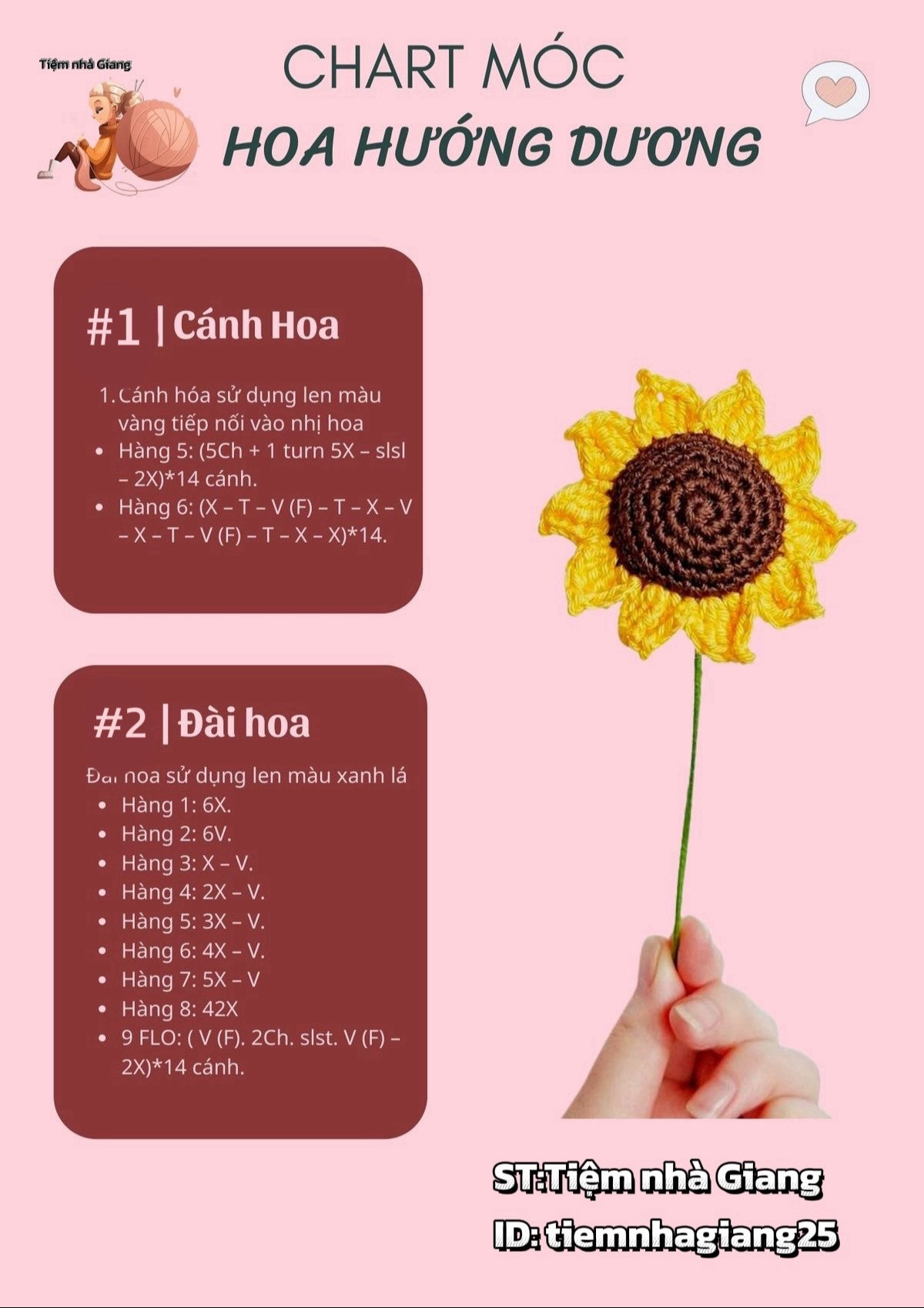 Chart móc hướng dẫn móc len hoa hướng dương