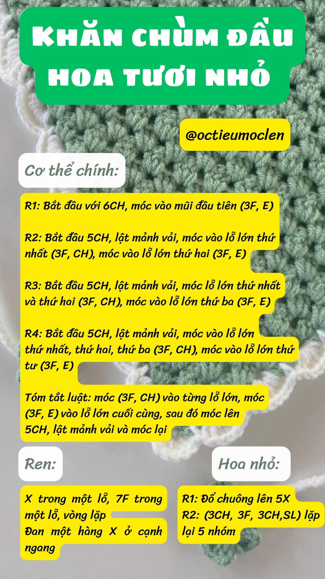 Chart móc khăn chùm đầu hoa tươi nhỏ đơn giản dễ làm