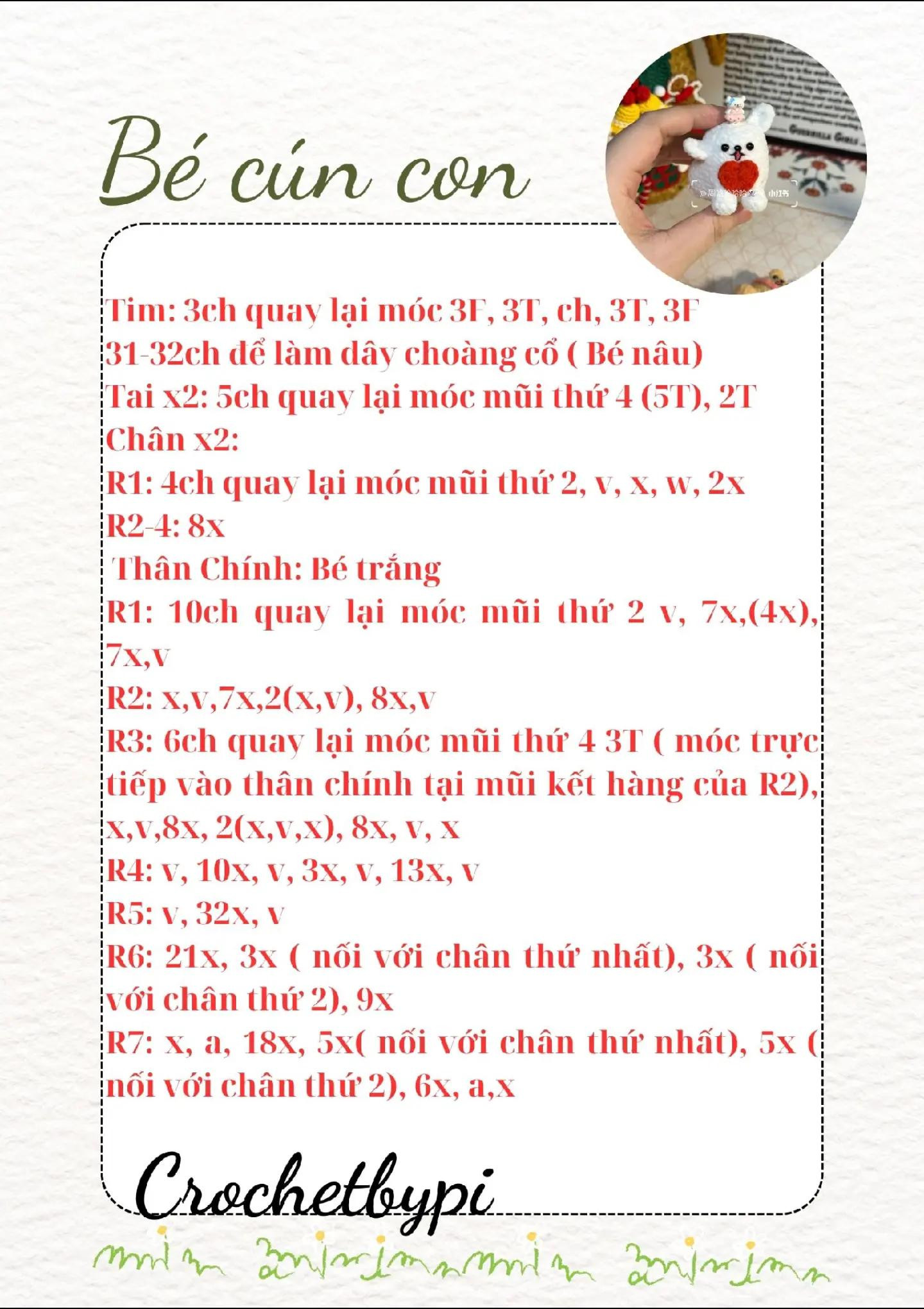 Chart móc len bé cún con dễ thương cho người mới bắt đầu