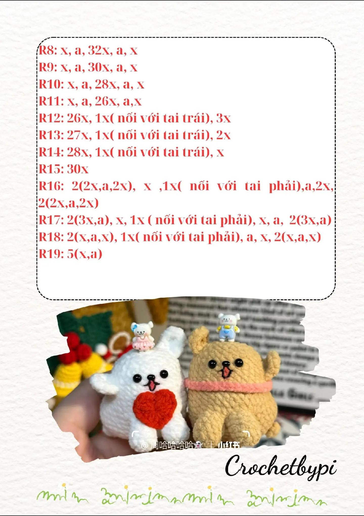 Chart móc len bé cún con dễ thương cho người mới bắt đầu