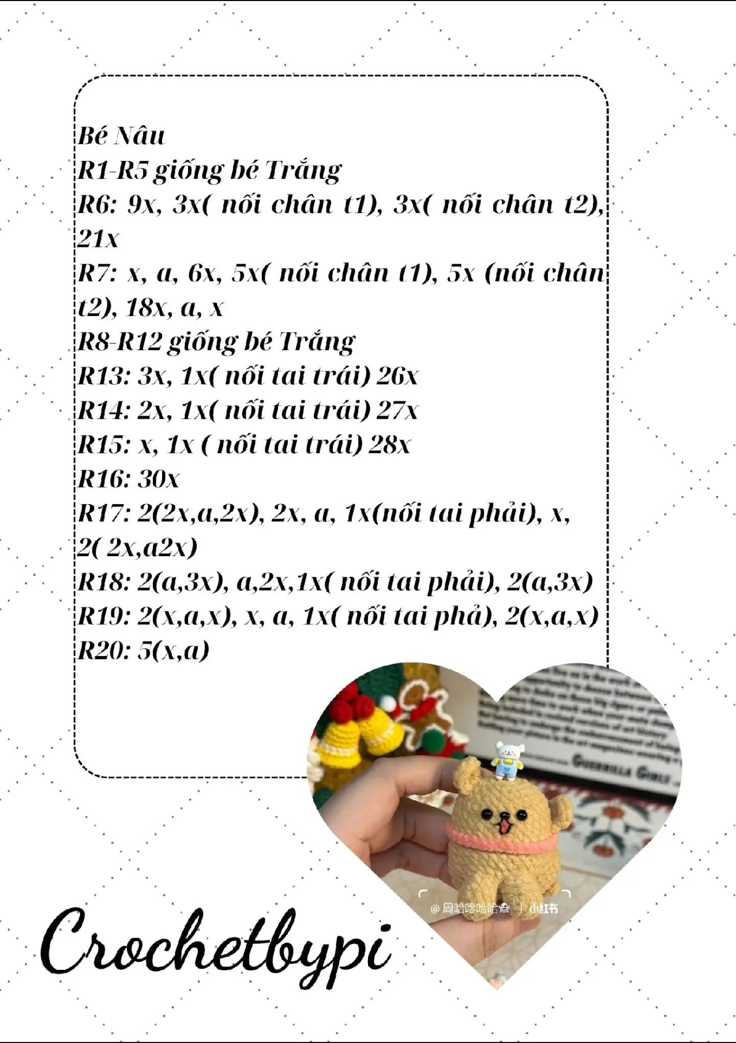Chart móc len bé cún con dễ thương cho người mới bắt đầu