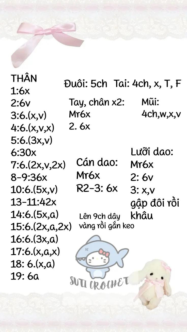 Chart móc len bé heo cầm dao dễ thương và độc đáo