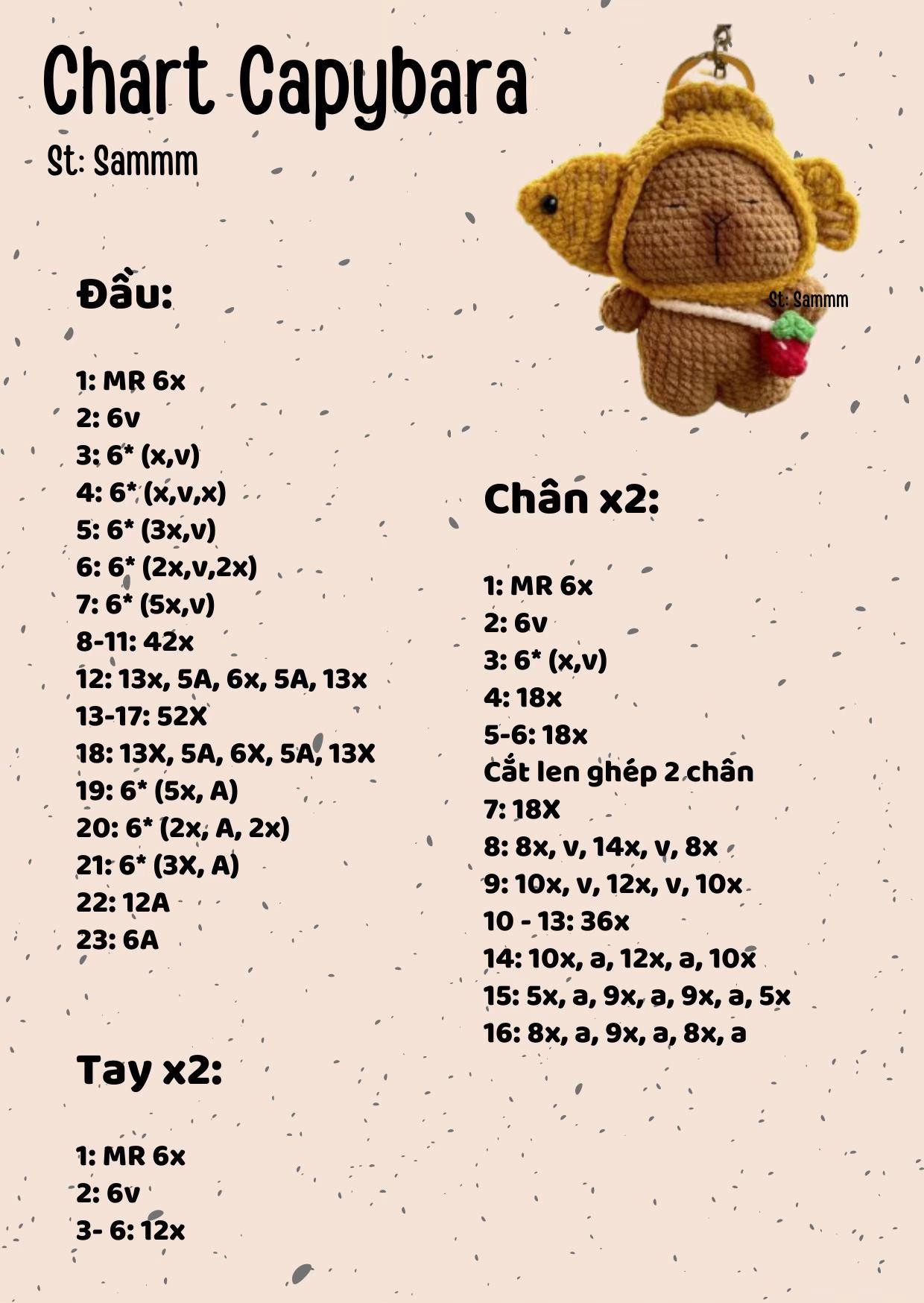 Chart móc len Capybara dễ thương cho người mới học