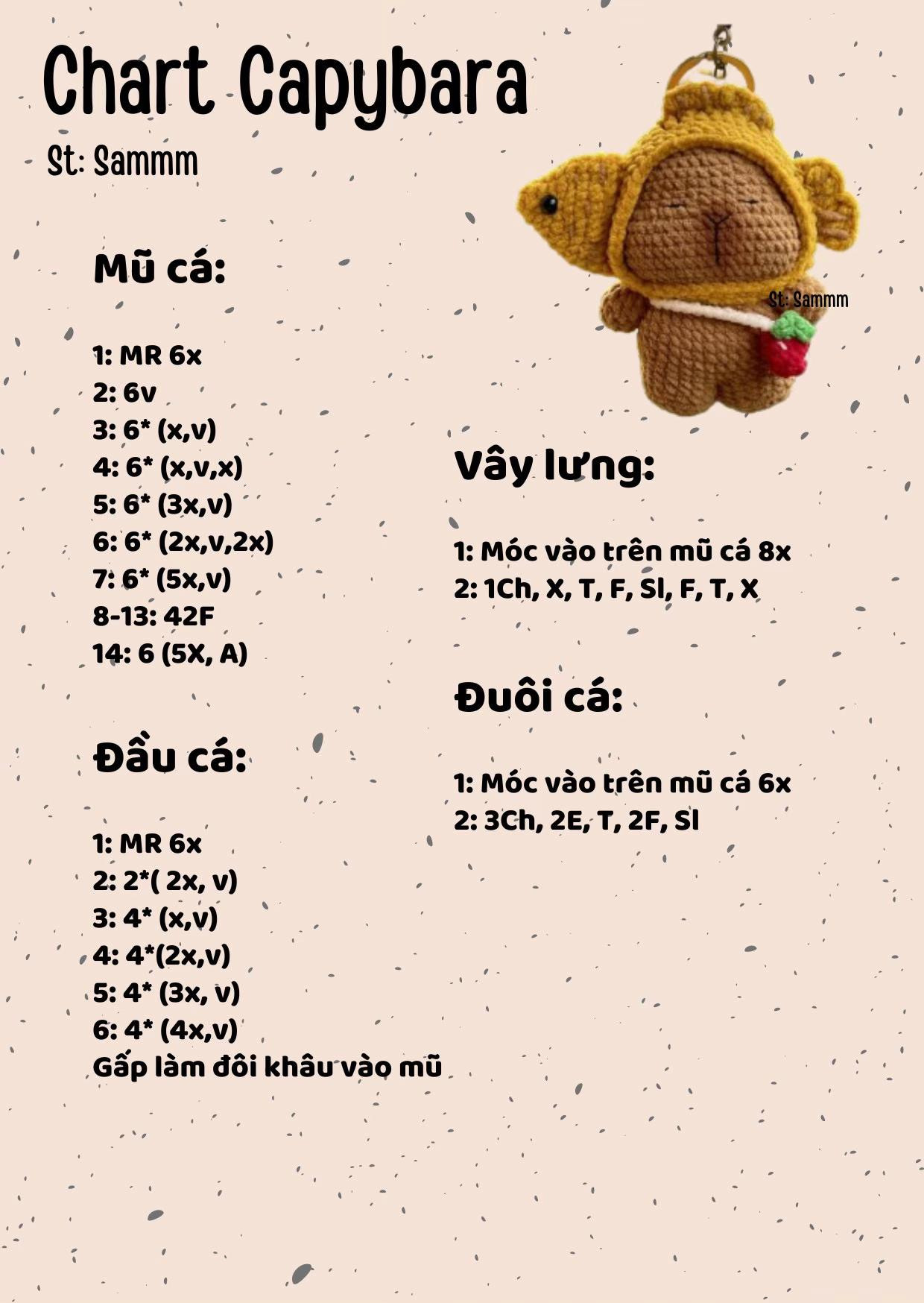 Chart móc len Capybara dễ thương cho người mới học