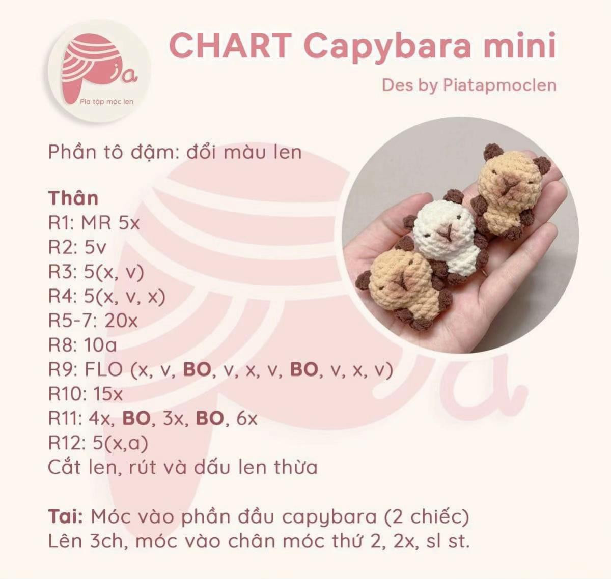 Chart móc len Capybara mini đáng yêu cho người mới bắt đầu