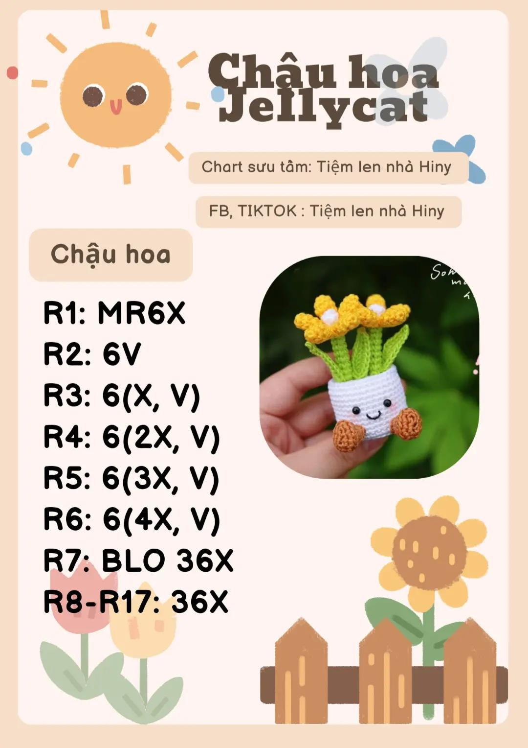 Chart móc len chậu hoa Jellycat từ Tiệm len nhà Hiny