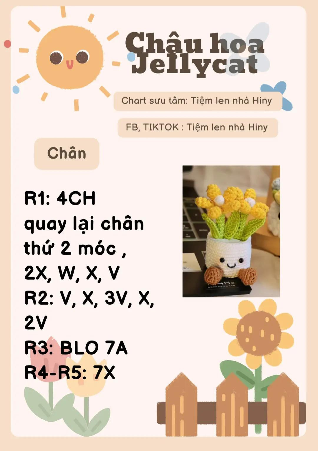 Chart móc len chậu hoa Jellycat từ Tiệm len nhà Hiny
