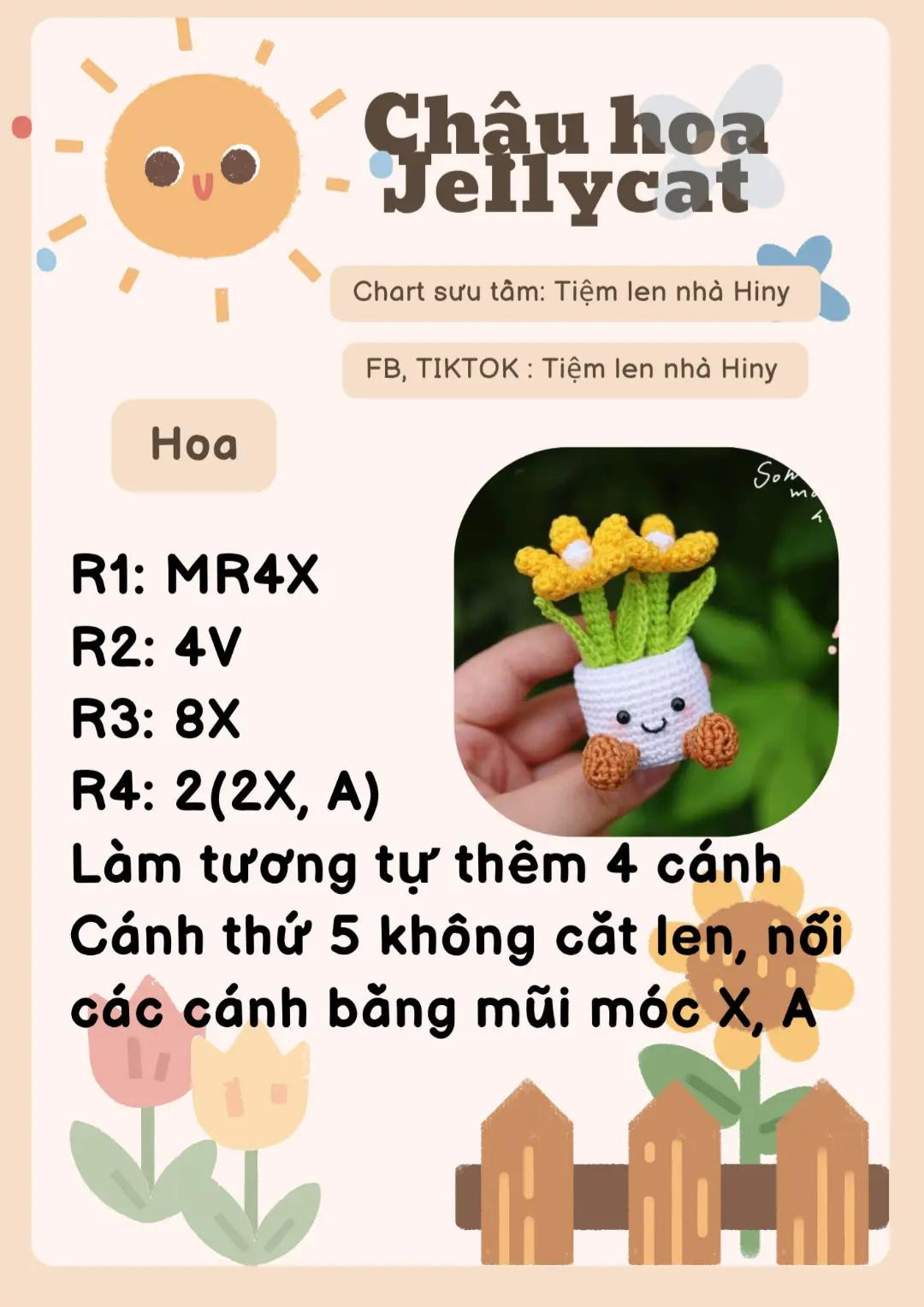 Chart móc len chậu hoa Jellycat từ Tiệm len nhà Hiny