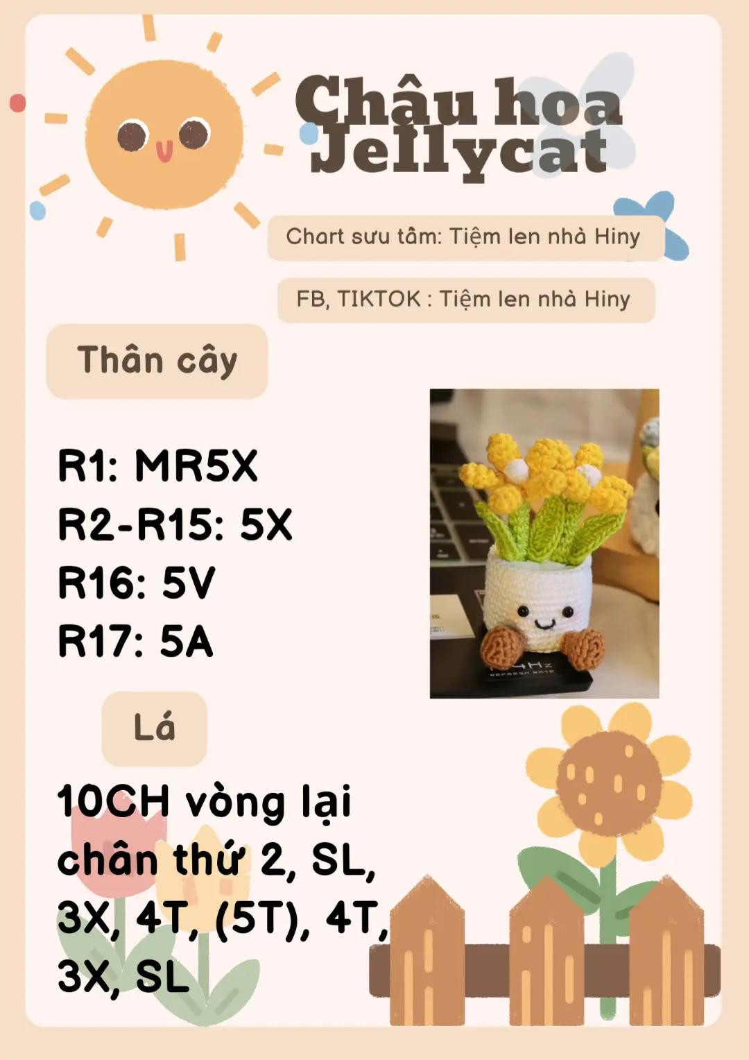 Chart móc len chậu hoa Jellycat từ Tiệm len nhà Hiny
