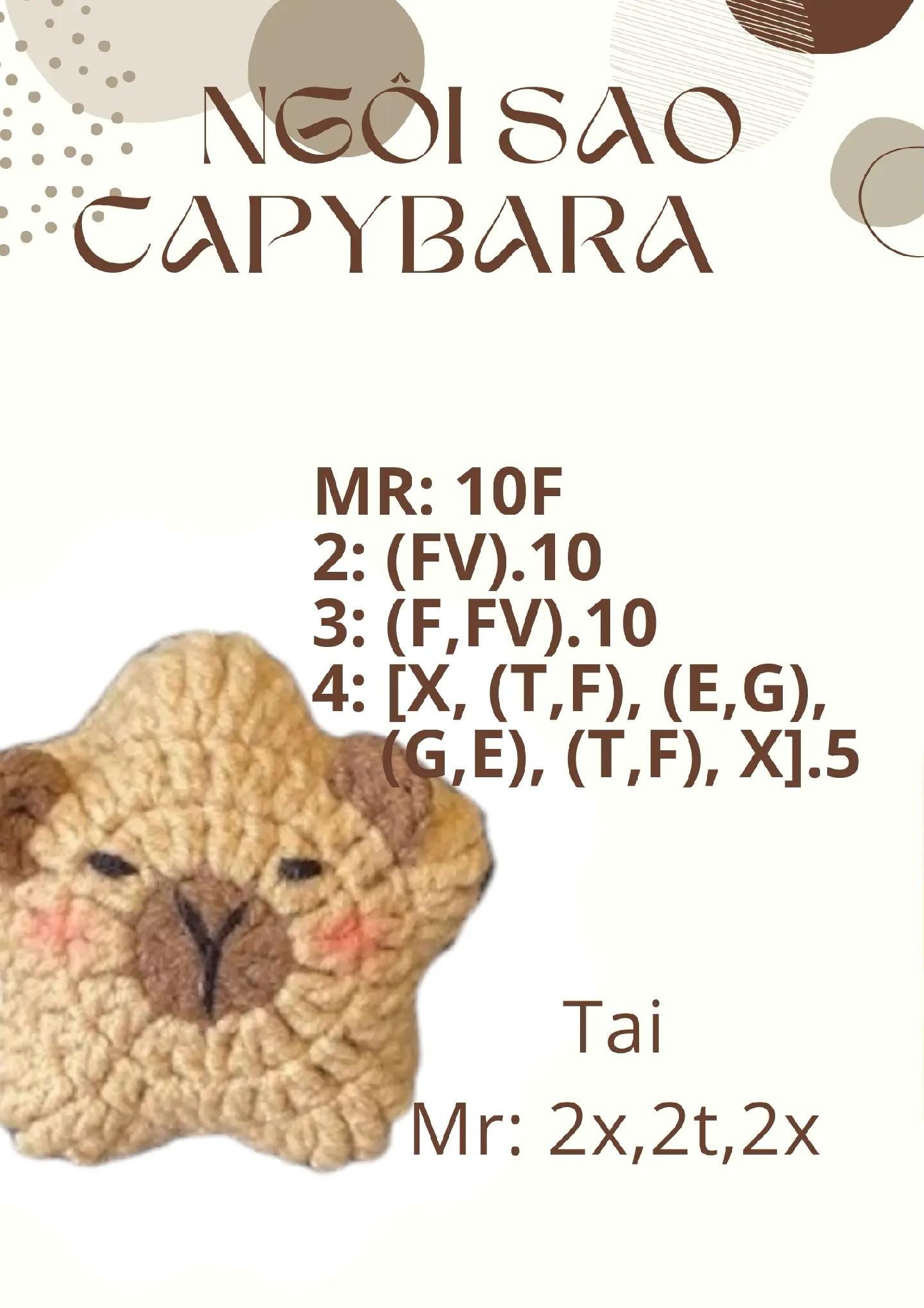 Chart móc len hình ngôi sao capybara dễ thương cho ngày cuối tuần