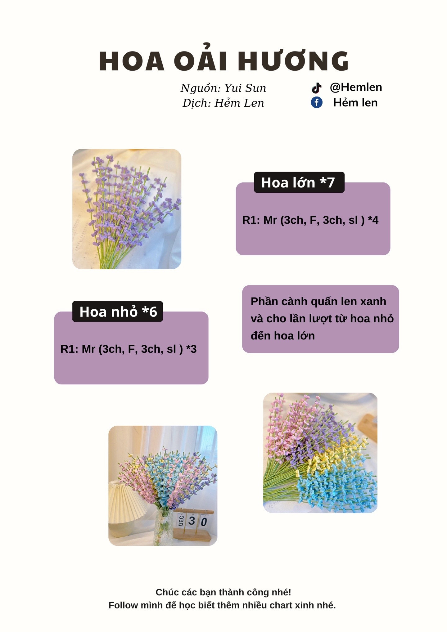 Chart móc len hoa oải hương đầy màu sắc cho người mới