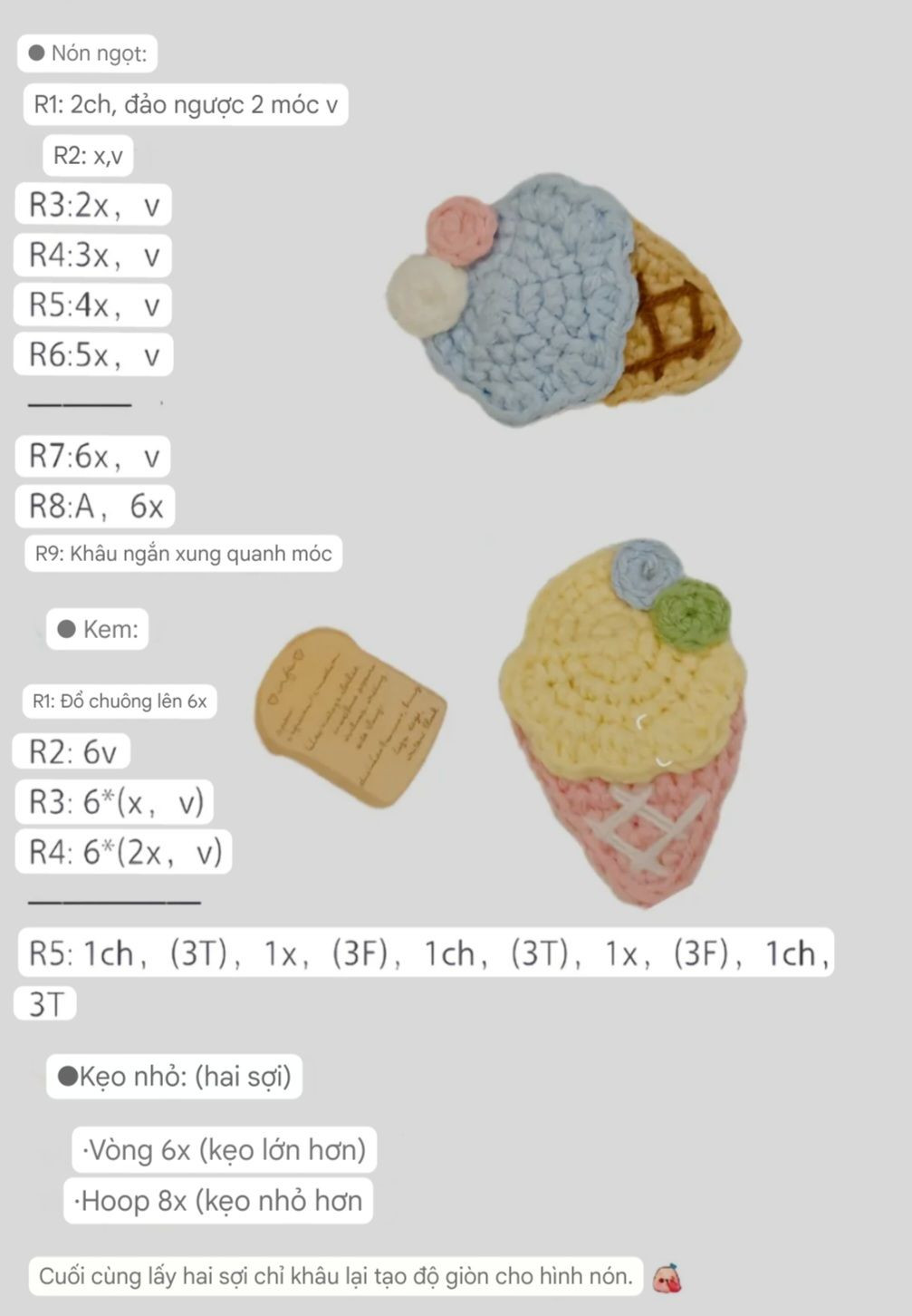 Chart móc len kem ốc quế dễ thương và sáng tạo cho mùa hè