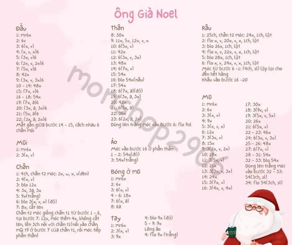 Chart móc len ông già Noel và mèo đáng yêu cho Giáng Sinh