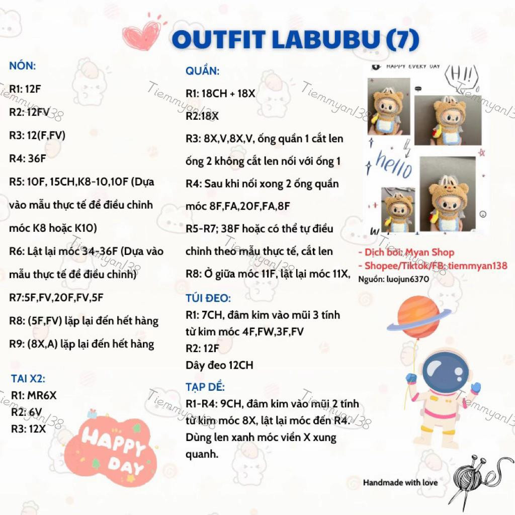 Chart móc len outfit Labubu ngộ nghĩnh và dễ thương