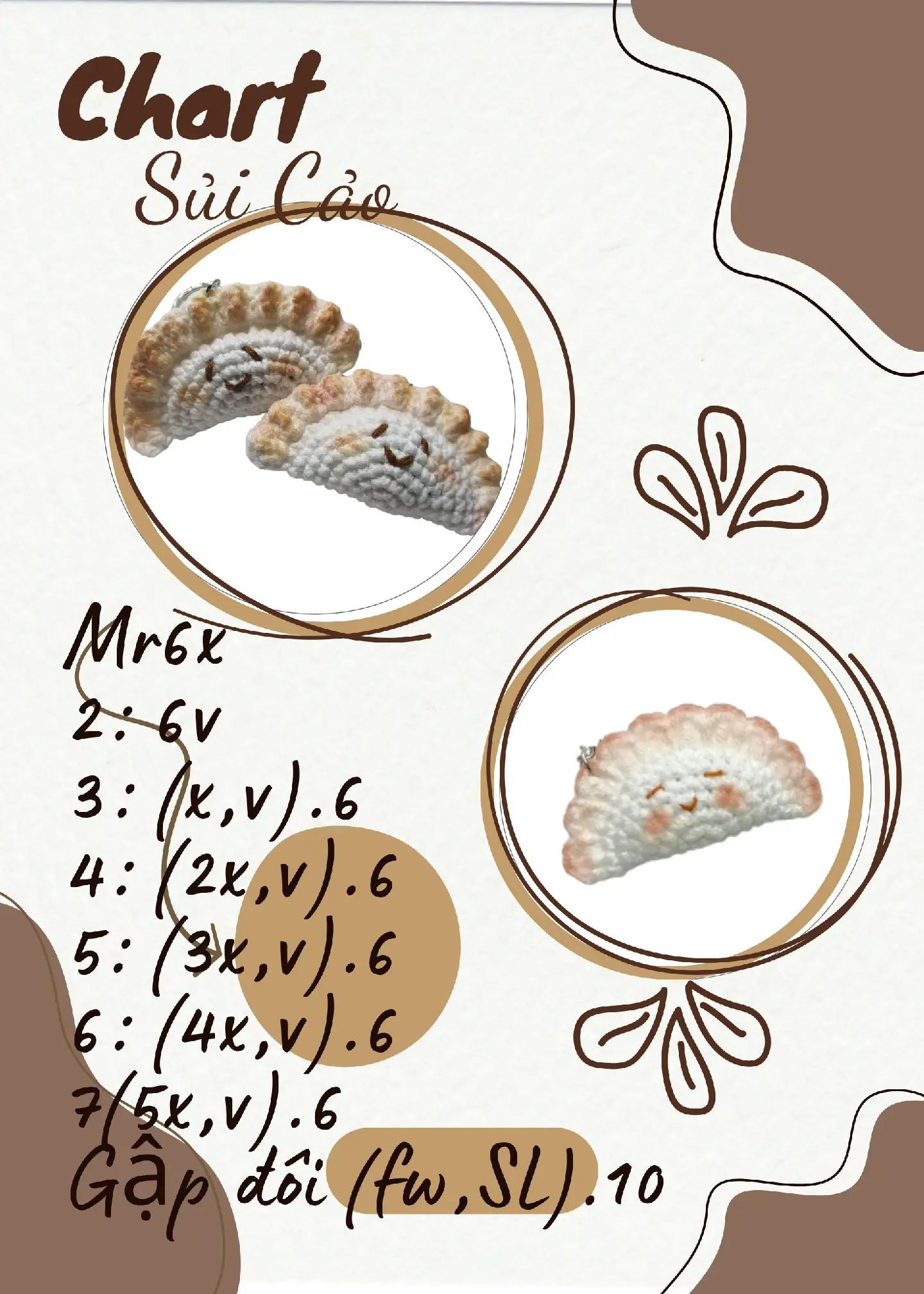 Chart móc len sủi cảo dễ thương và chi tiết từng bước