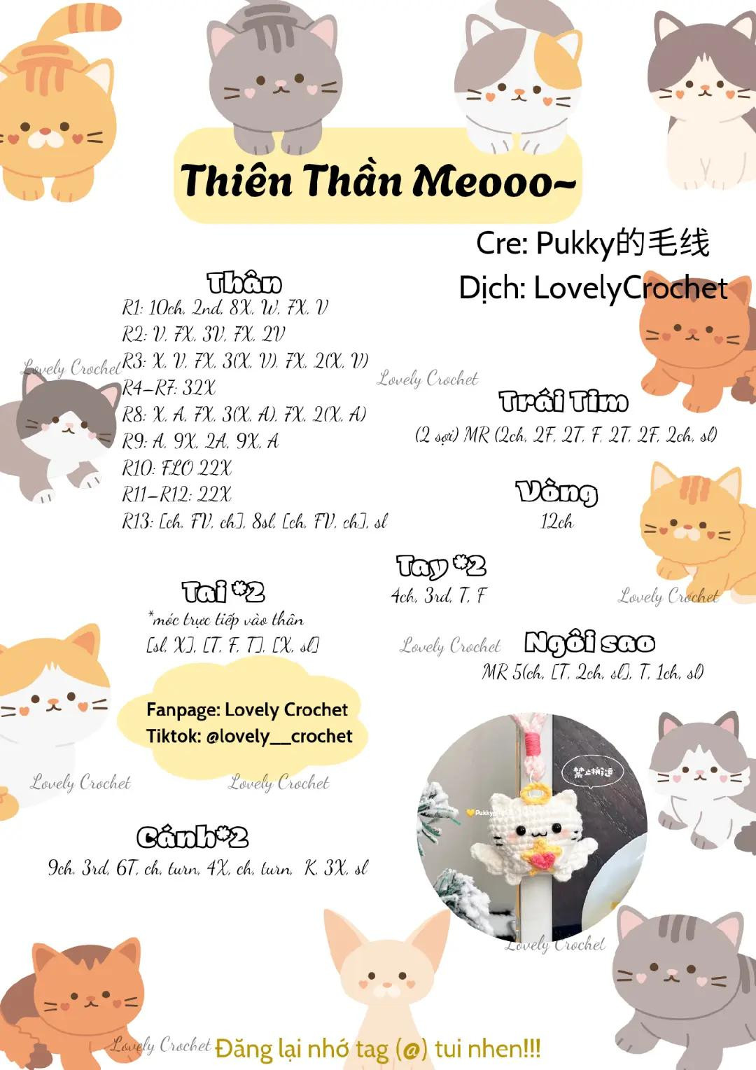 Chart móc len Thiên Thần Meooo dễ thương, dễ làm cho người mới.