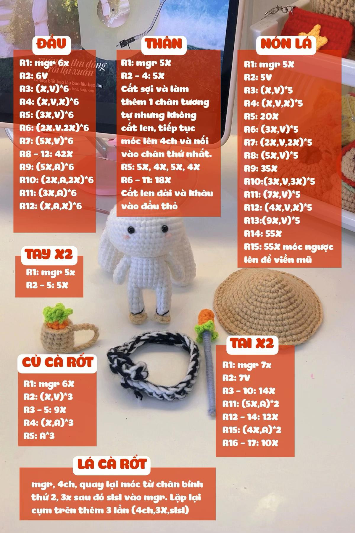 Chart móc len Thỏ bảy màu dễ thương và sáng tạo