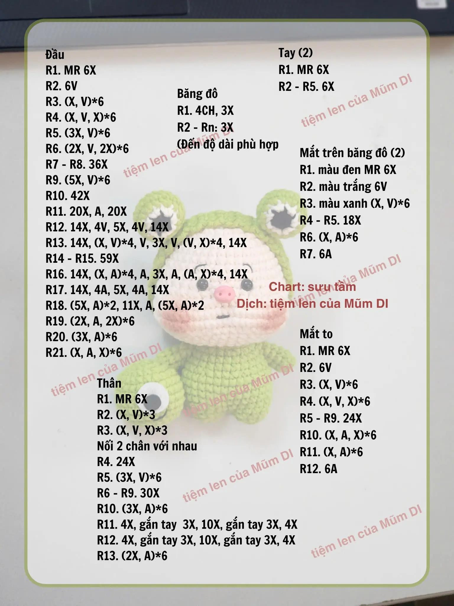 Chart móc len thú bông dễ thương cho bé với mũ ếch