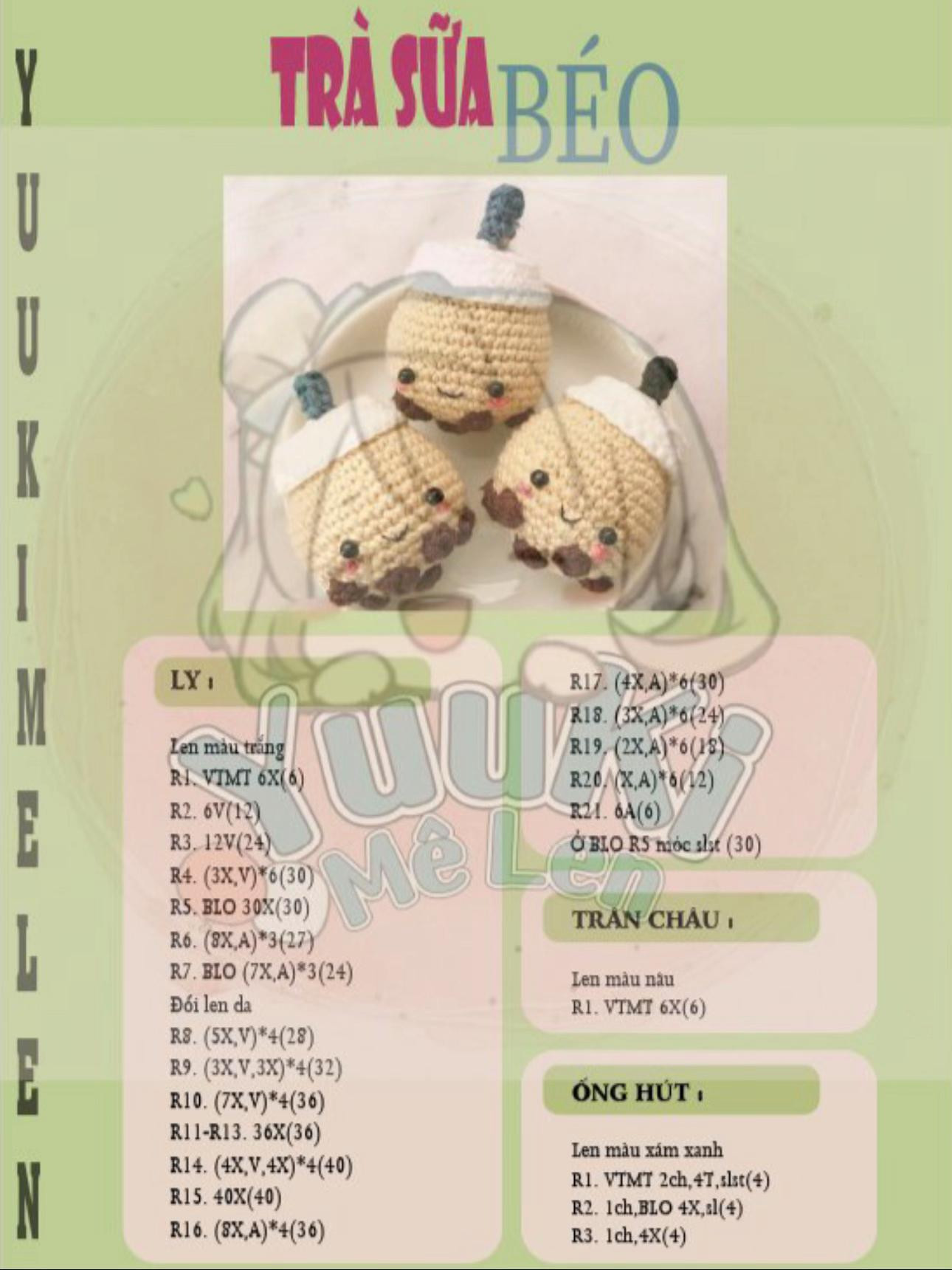 Chart móc len trà sữa béo dễ thương cho người mới bắt đầu