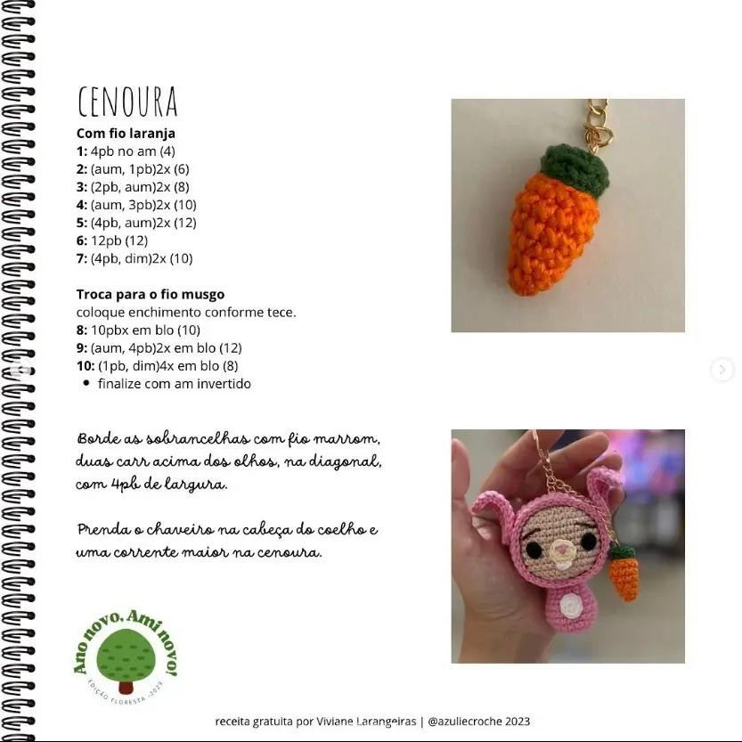 Chaveiro de Amigurumi de Coelho com Cenoura - Receita Grátis