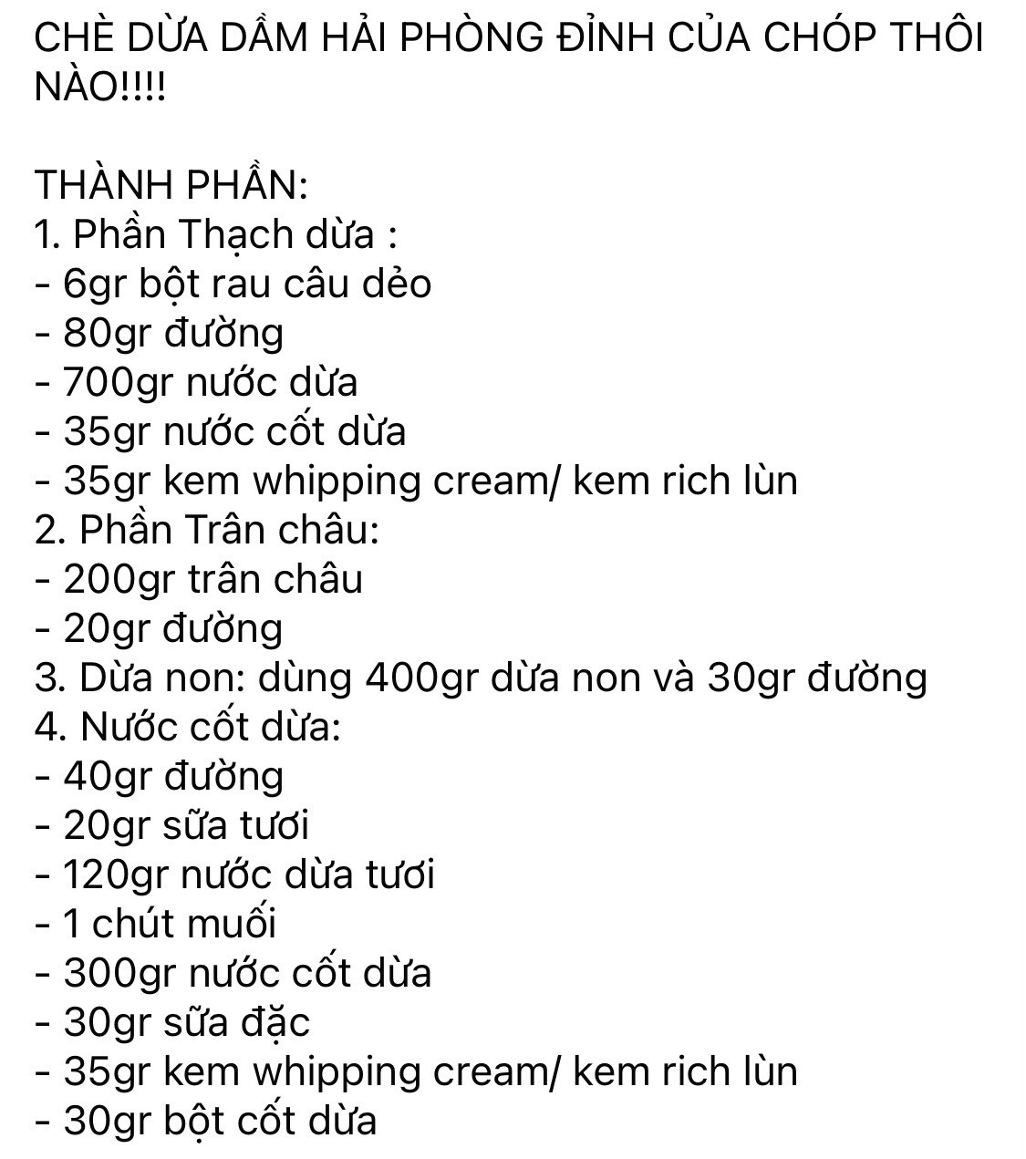 Chè Dừa Dầm Thơm Ngon Ngọt Béo