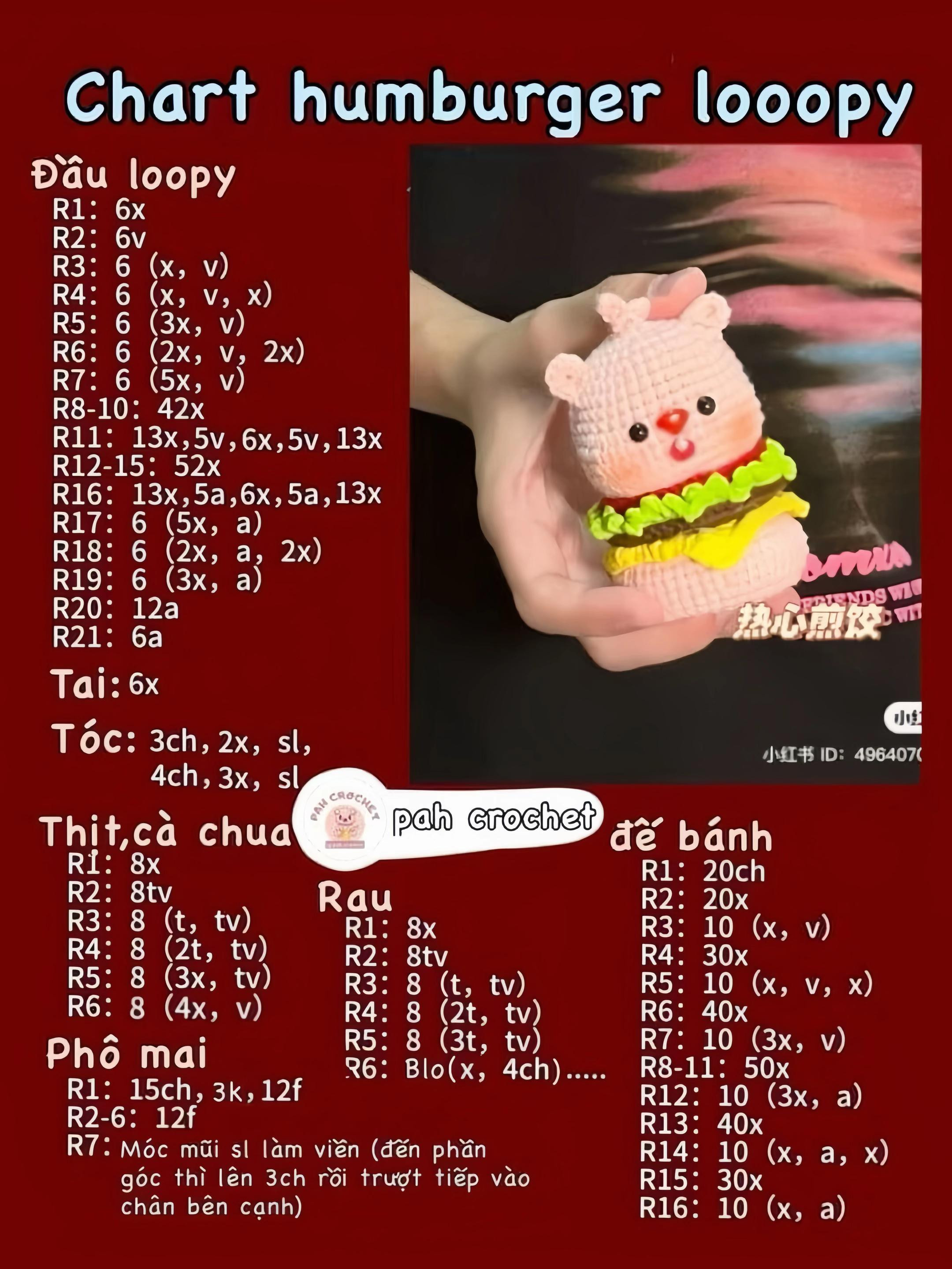 Chú gấu hamburger móc len dễ thương cho người yêu đồ handmade