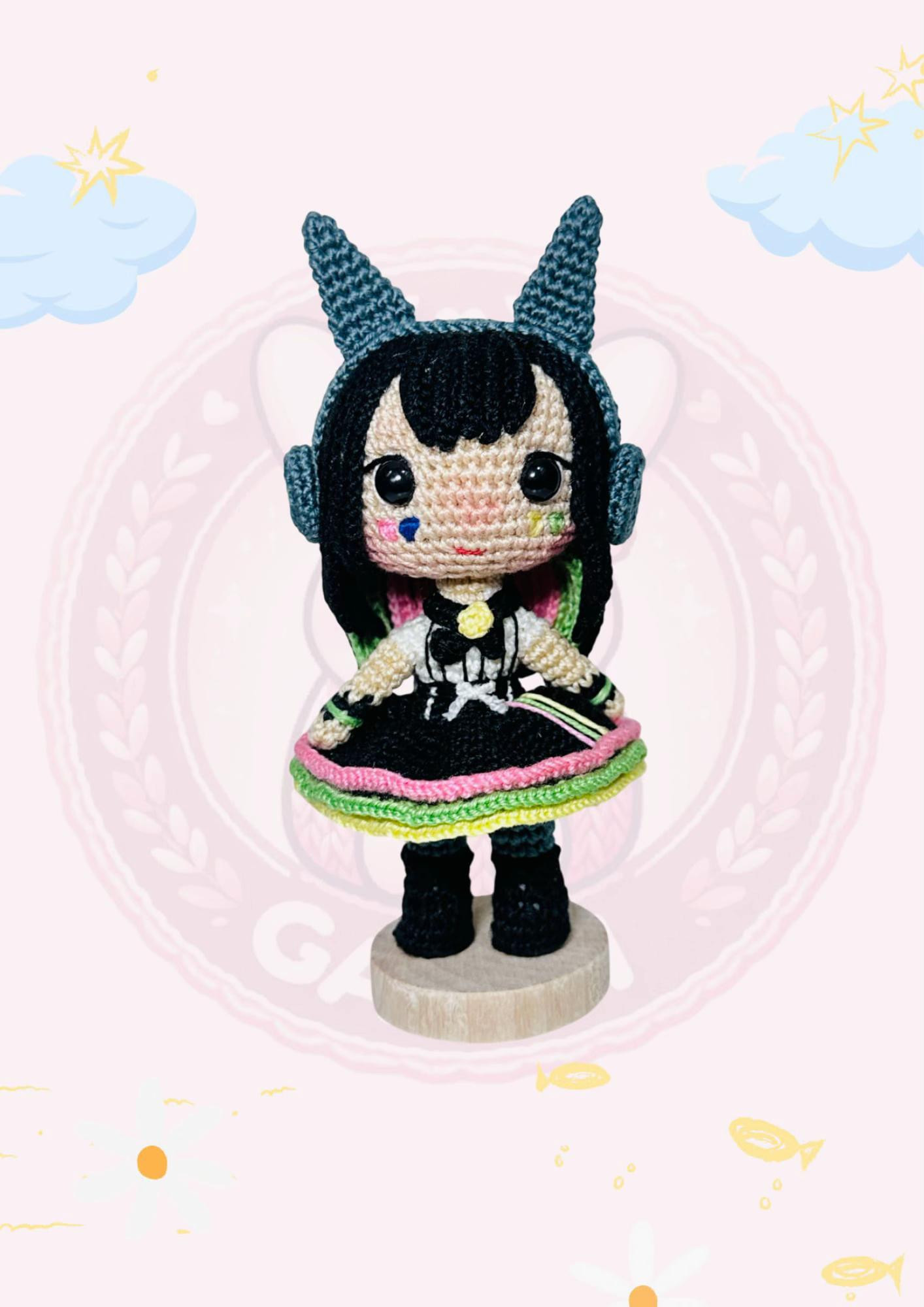 Colorful Amigurumi Doll with Unique Horns and Headphones