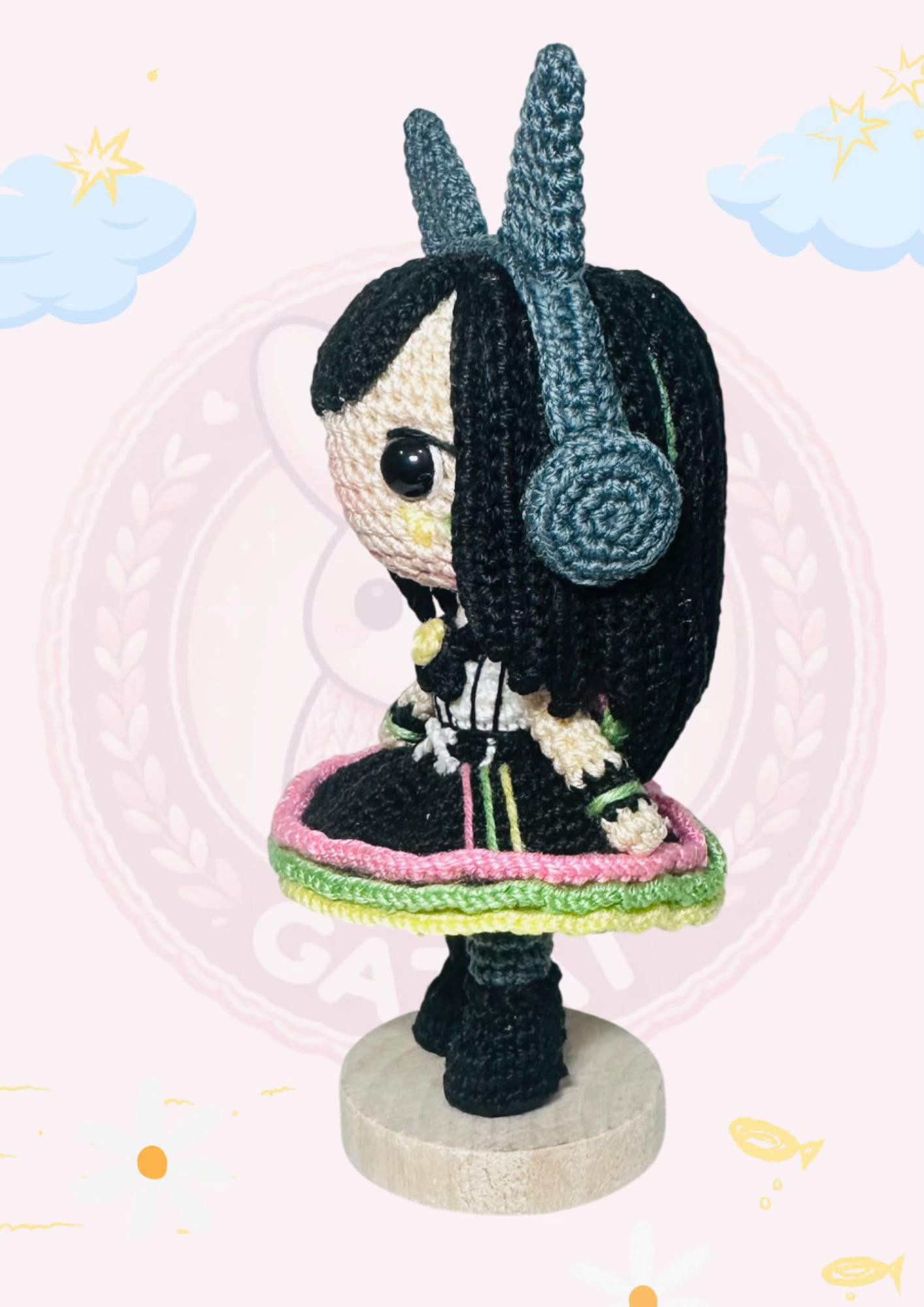 Colorful Amigurumi Doll with Unique Horns and Headphones